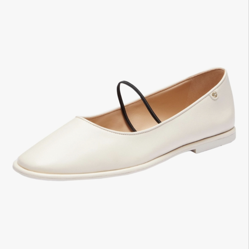 Coach Cream Leather Ballet Flat with Black Strap